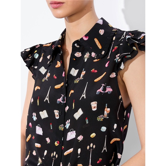 Alice + Olivia Martel Flutter Sleeve Silk Blouse Top - Picture 5 of 13